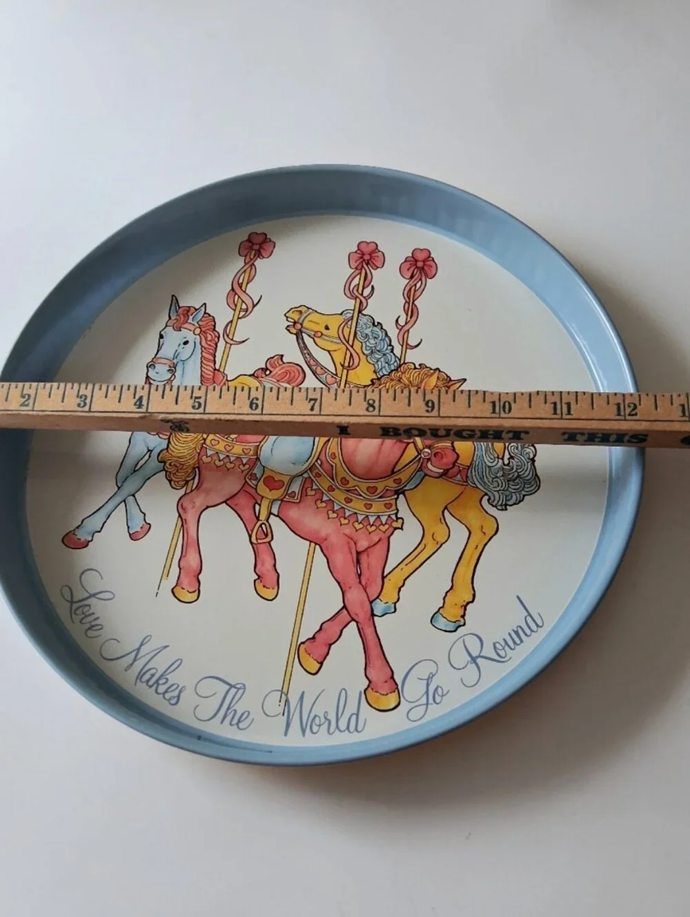 Vintage 80s Carousel Horse Metal Tin Tray Decor